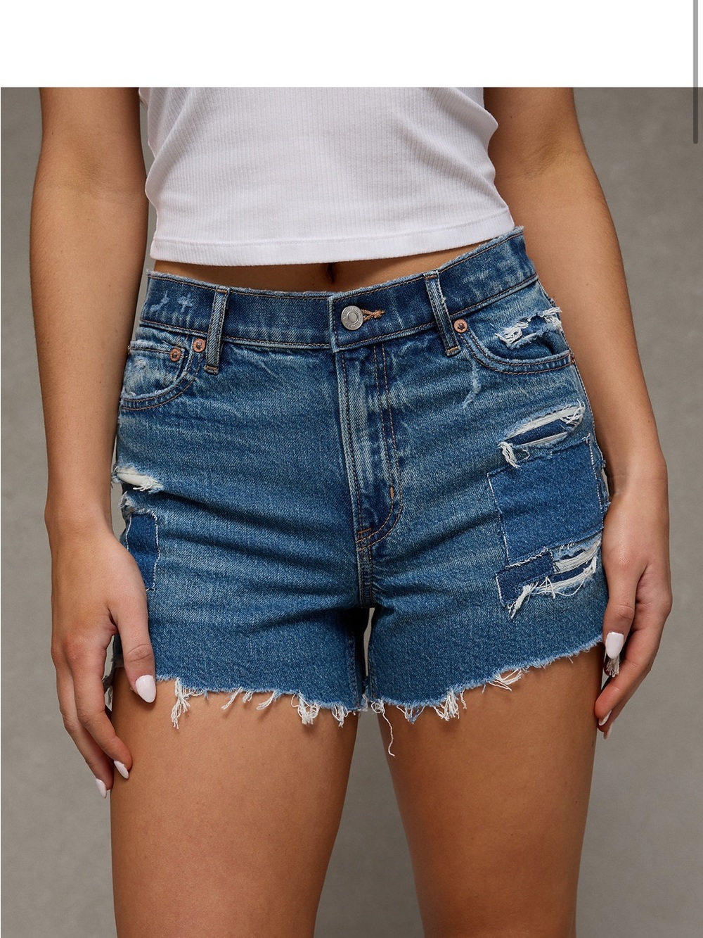 American Eagle Outfitters Distressed Patchwork Denim Shorts - Blue